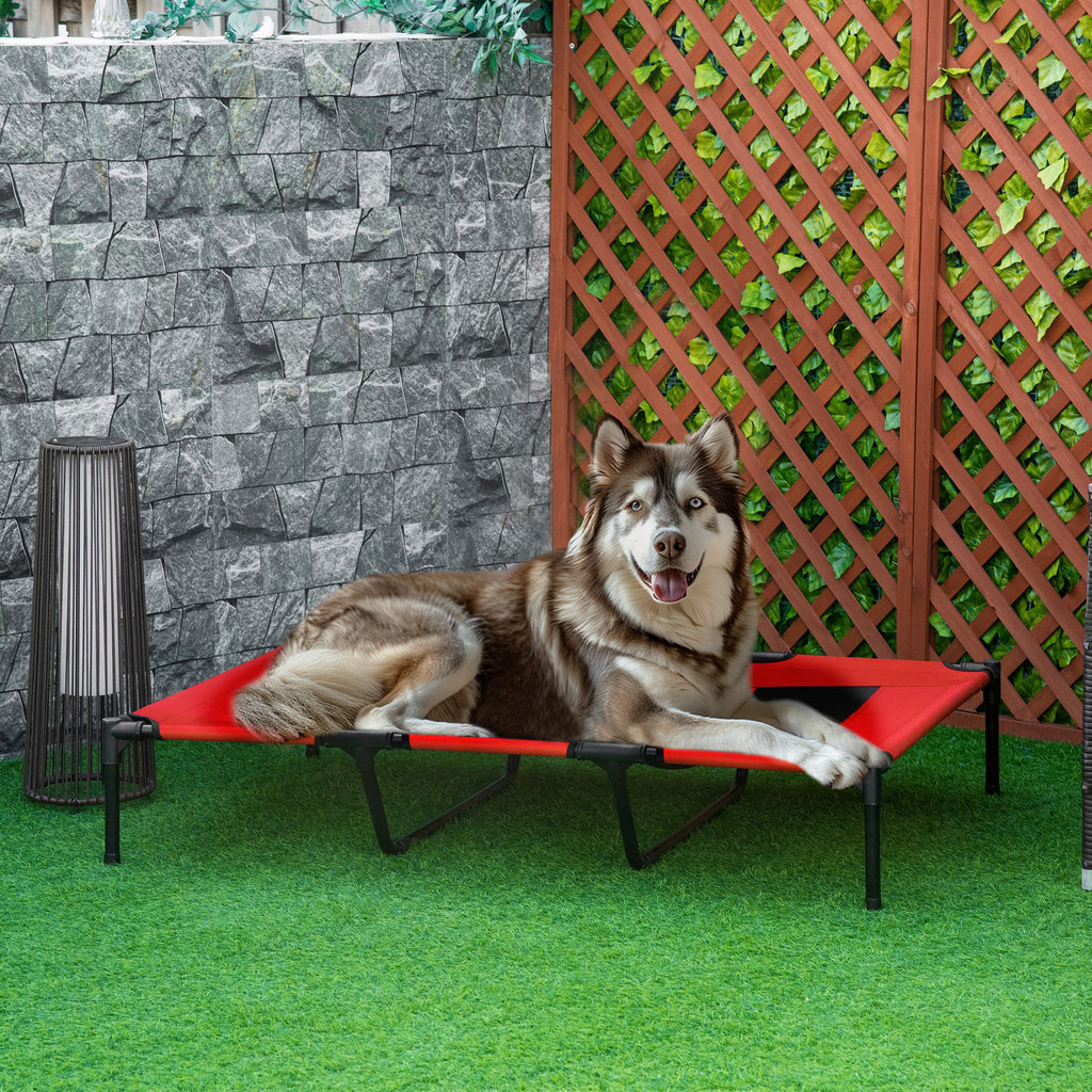 PawHut XXL Upphöjd Hundbädd med Transportväska – Röd/Svart – 122 x 92 cm