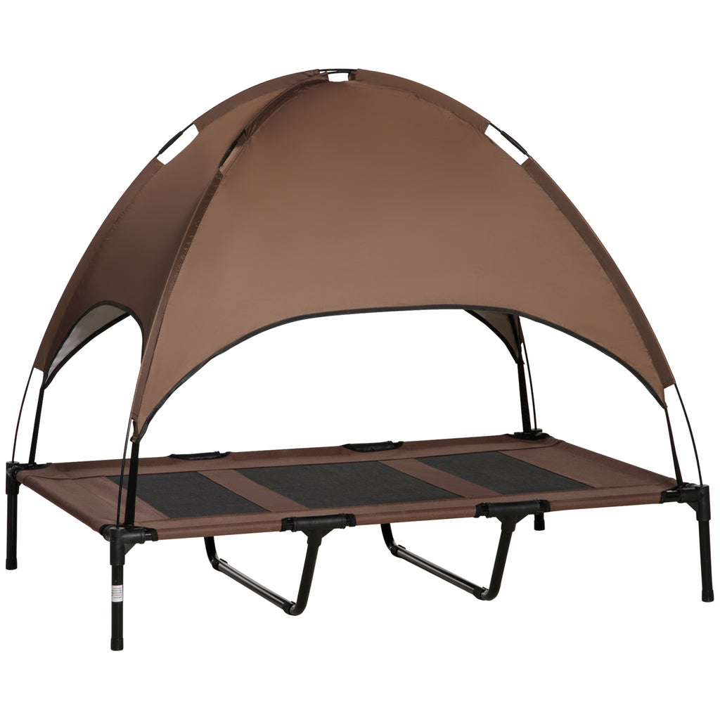 PawHut Upphöjd Hundbädd med Soltak XXL – Kaffe/Svart – 122 x 92 cm