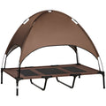 PawHut Upphöjd Hundbädd med Soltak XXL – Kaffe/Svart – 122 x 92 cm