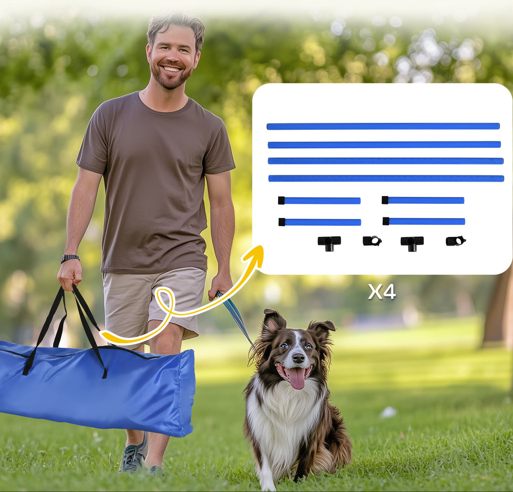 PawHut Agility-set för Hundar – 4 Hinder med Justerbar Höjd – Blå – Inkl. Bärväska