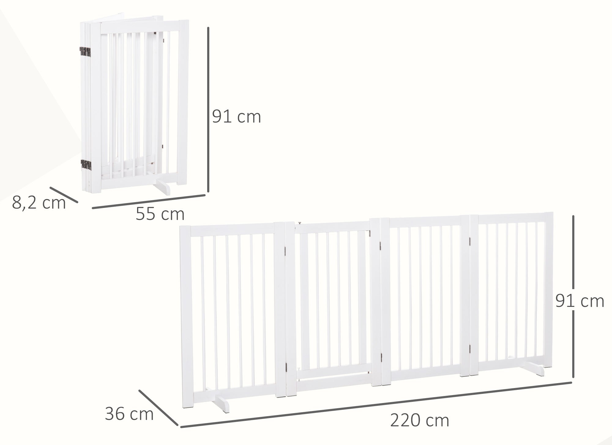 PawHut Extra Bred & Hög Säkerhetsgrind i Trä – 4 Paneler med Dörr – Vit – 220 x 91 cm