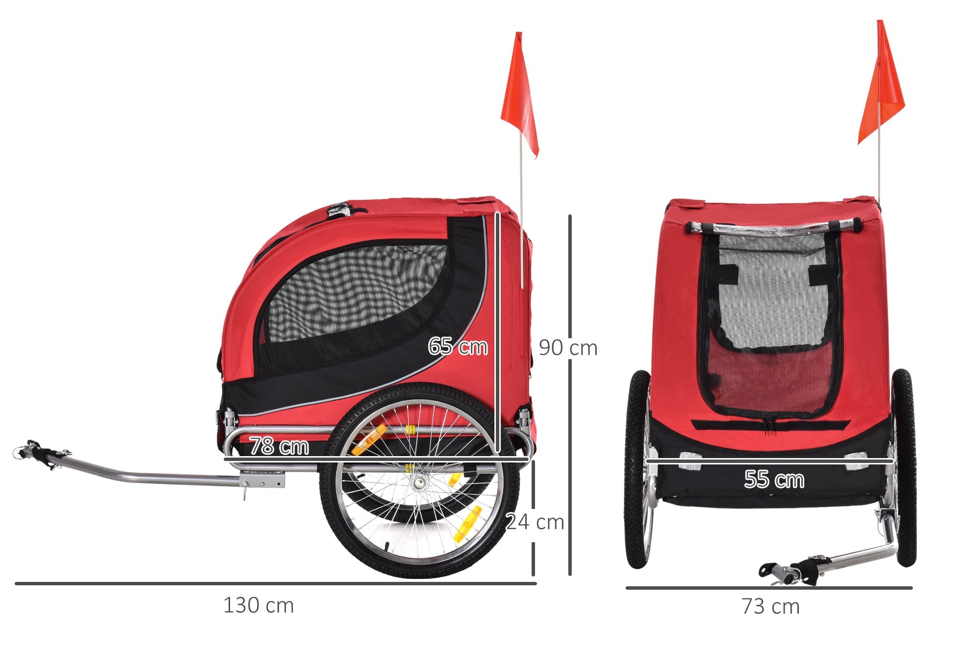Hopfällbar Cykelvagn för Hundar – Röd/Svart – Upp till 20 kg