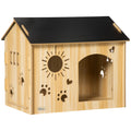 PawHut Hundkoja inomhus med dekorativa ventilationshål – Ek/Svart – 69 x 50 x 58,5 cm