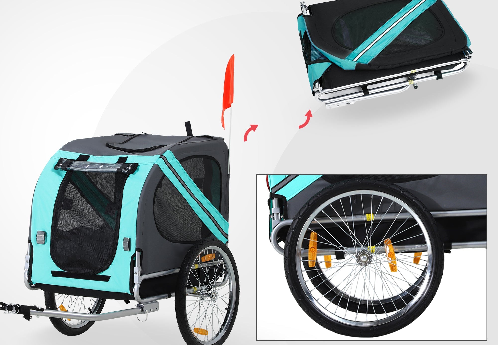 Hopfällbar Cykelvagn för Hundar – Grå/Grön – Upp till 30 kg