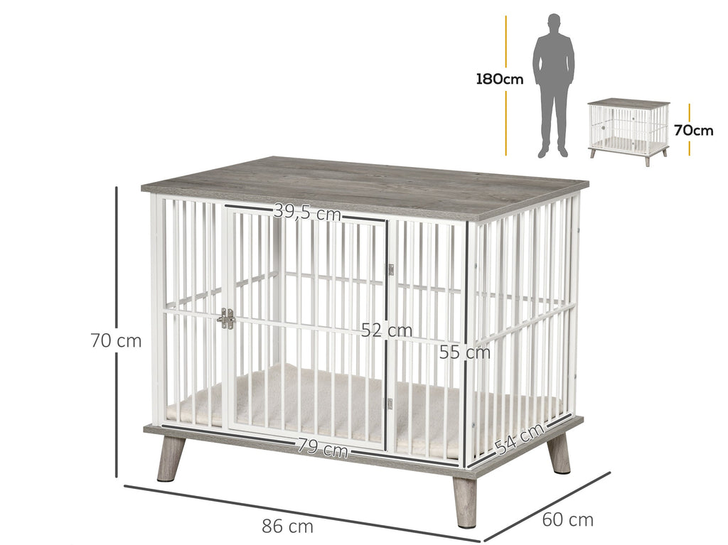 PawHut Dekorativ Hundbur Möbel med Dyna – Vit/Grå – 86 x 60 x 70 cm