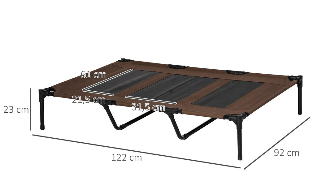 PawHut XXL Upphöjd Hundbädd med Transportväska – Kaffe/Svart – 122 x 92 cm