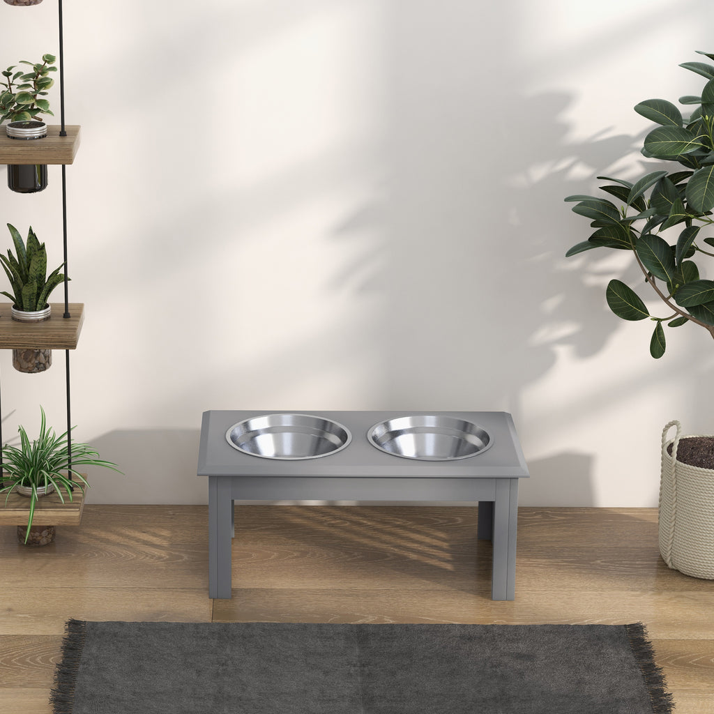 Upphöjd Matstation för Hundar med 2 Rostfria Skålar, Halkfri, Grå