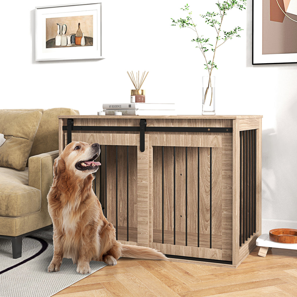 Modern Hundbur i Möbelstil – Rustik Design, Valnöt/Svart, 98x58x61 cm