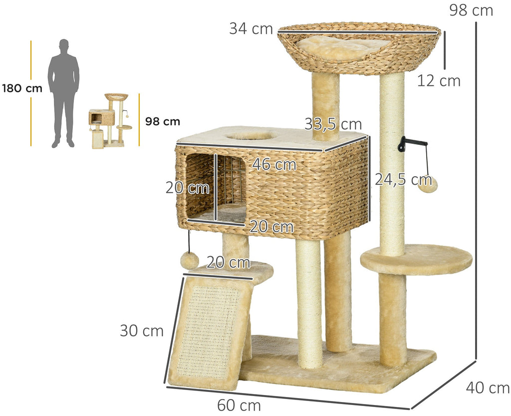 Klösträd med naturlig vattenhyacint, ramp och hängmatta – Beige, 98 cm