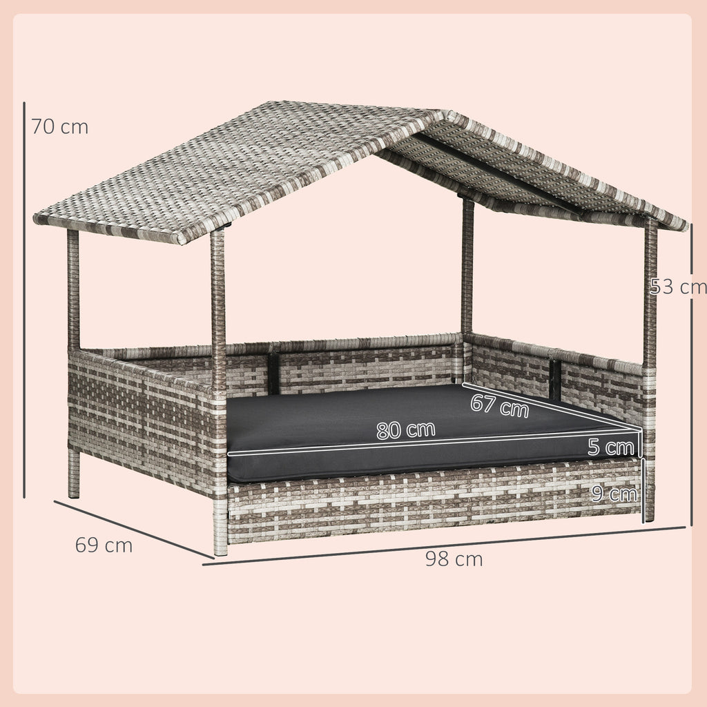 PawHut Lyxig Hundkoja i Konstrotting med Dyna – Grå – 69 x 98 x 70 cm