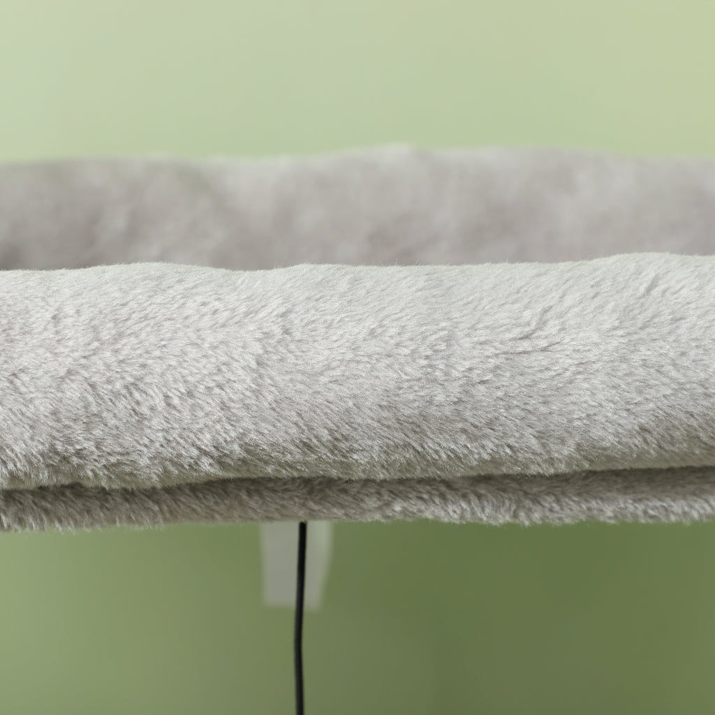 Klösträd med massageborste, hus och säng – 132 cm, Ljusgrå