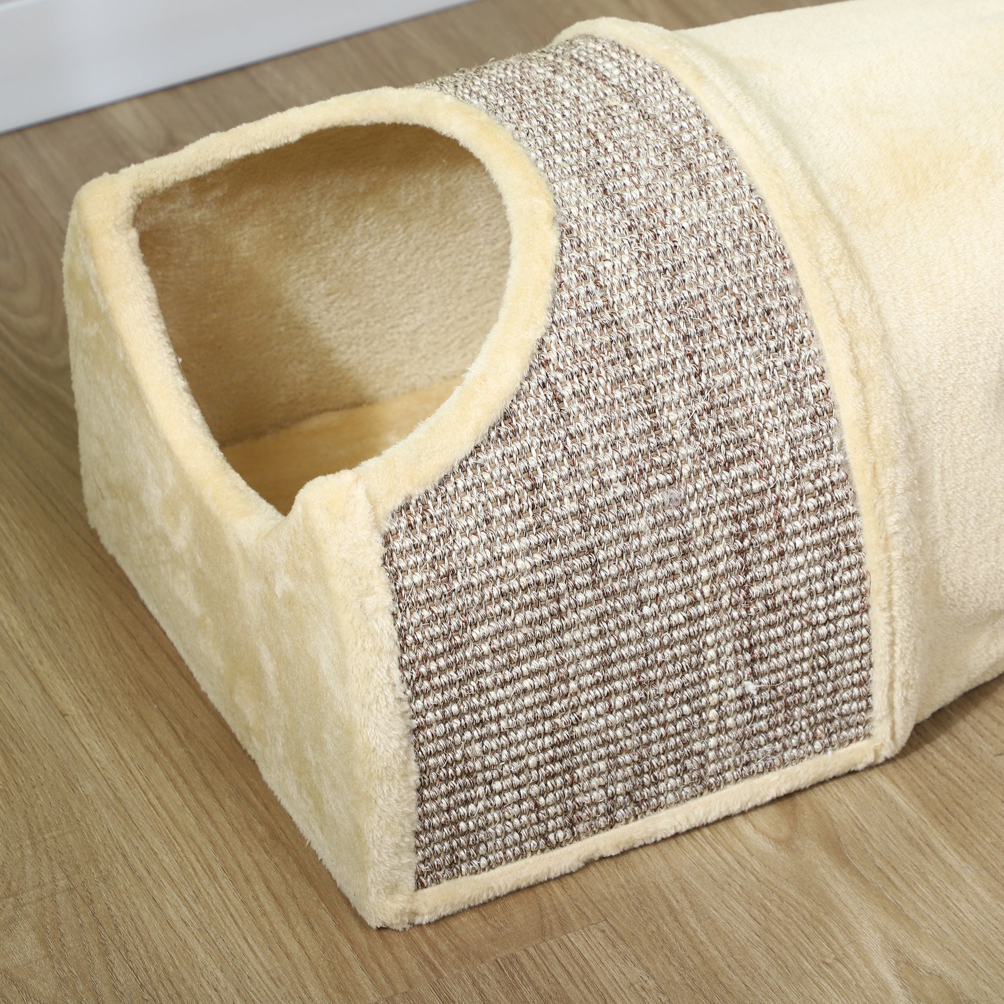 Katttunnel med 3 öppningar och två krypin – Beige/Grå, 107 cm