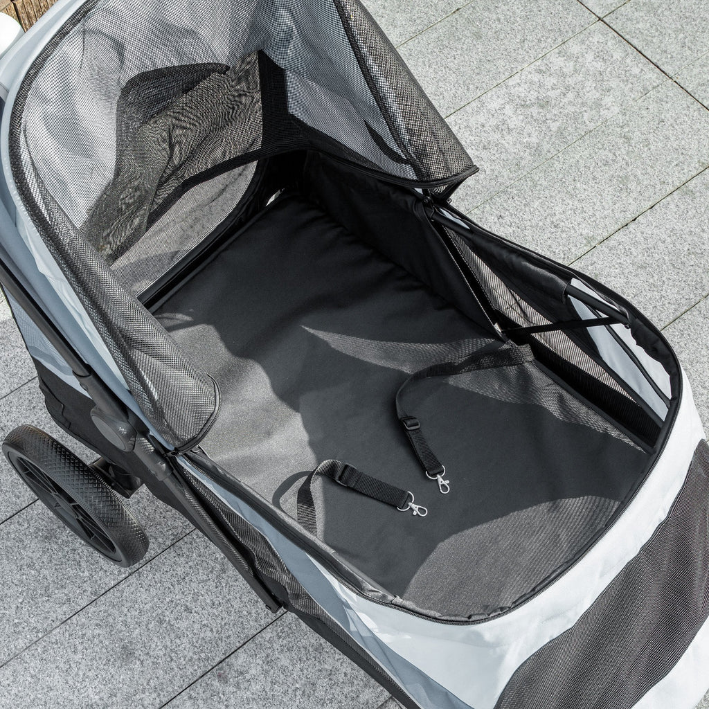 Hundvagn för Stora Hundar – Ihopfällbar med Stötdämpning (Grå, Max 30 kg)