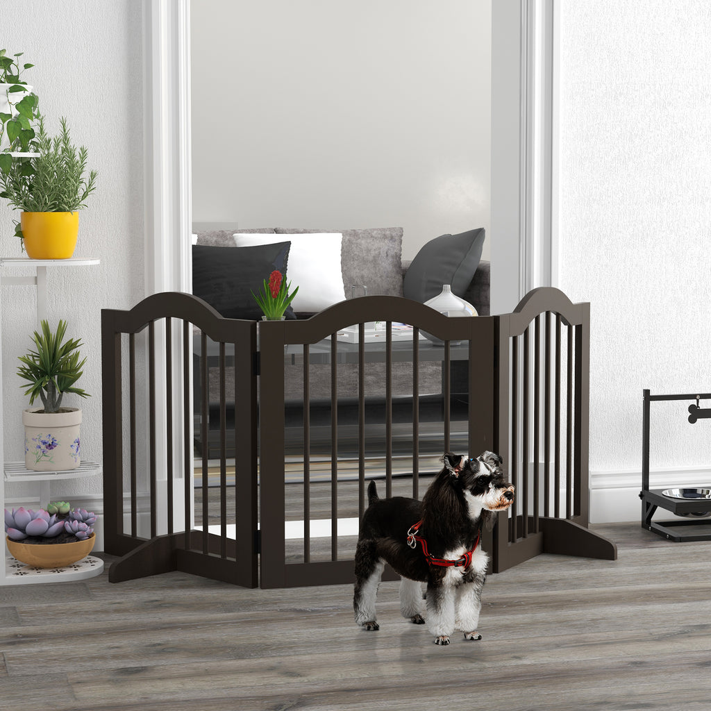Fristående Hundgrind i Trä – 3 Paneler & Stödfötter (Kaffe, 154 cm)