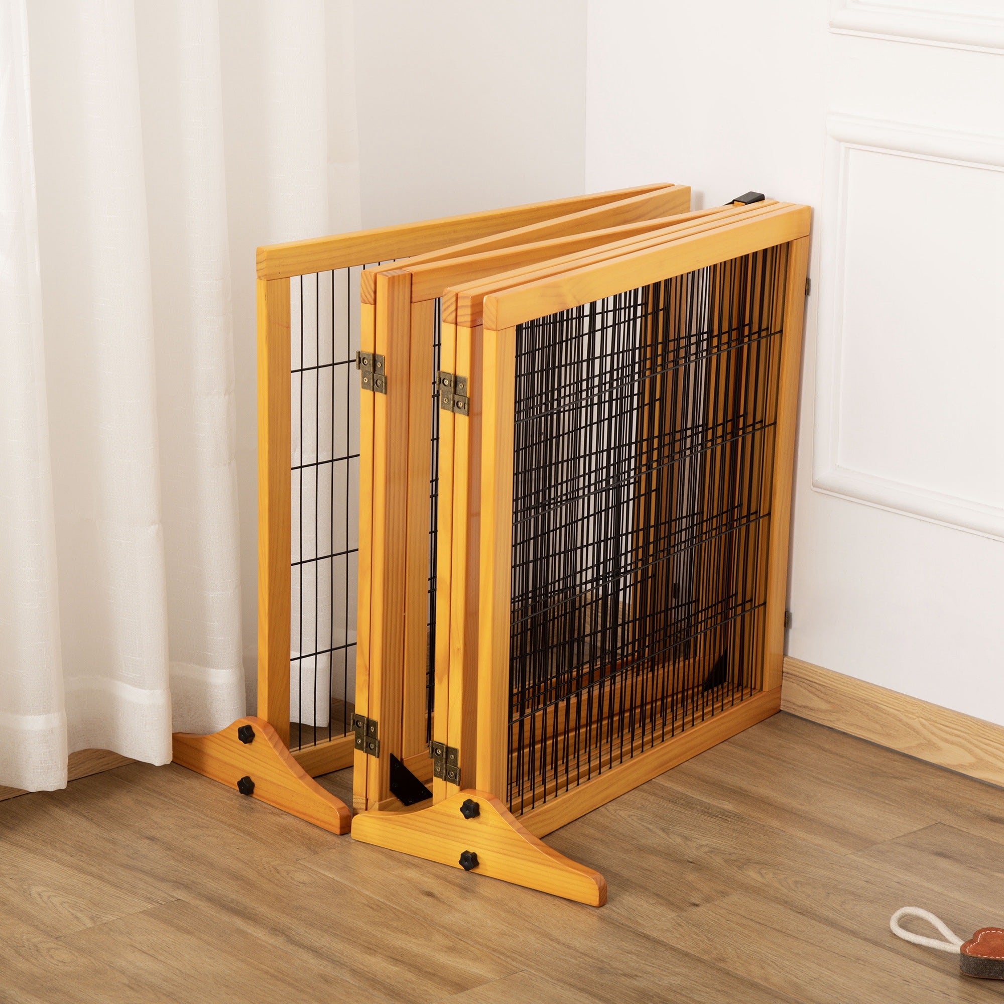 PawHut Justerbart Hundstaket i Massiv Furu – 6 Paneler – Gul – 432 cm