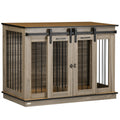 PawHut Dubbel Hundbur Möbel med Skiljevägg – Ek/Svart – 120 x 60 x 88,5 cm