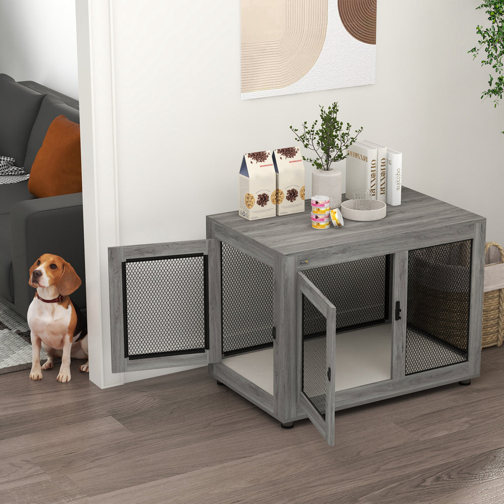 Modern Hundbur i Möbelstil med Vattenavvisande Dyna, Grå, 94x60x71,5 cm