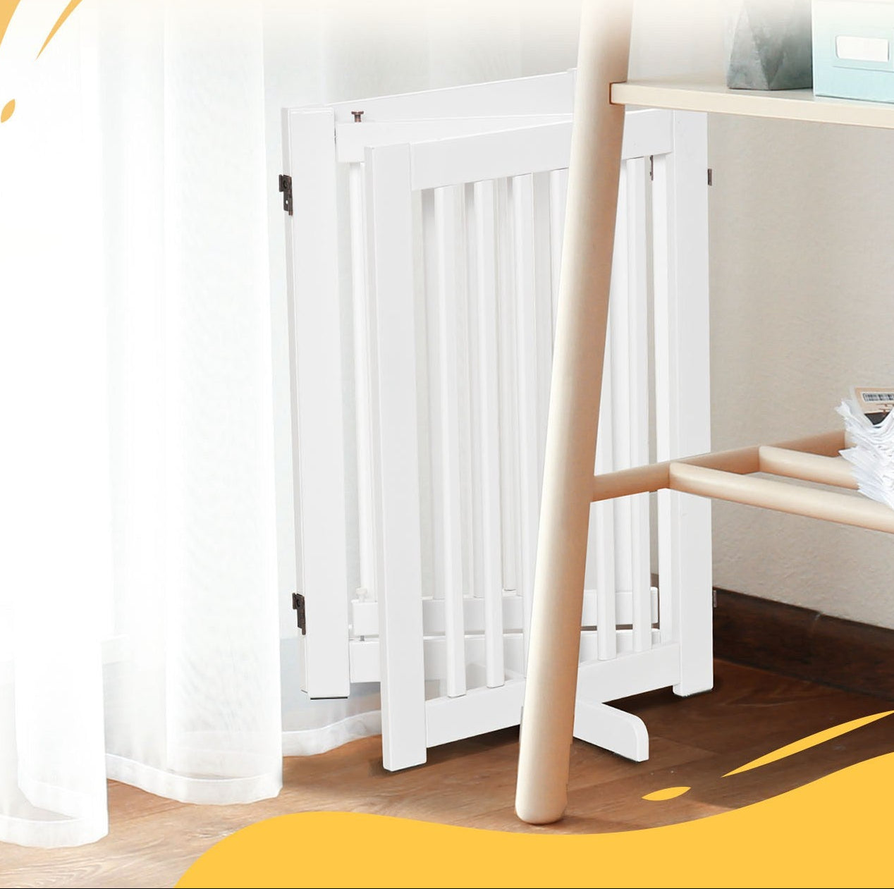 PawHut Fristående Säkerhetsgrind med Dörr – 3 Paneler – Vit – 155 cm