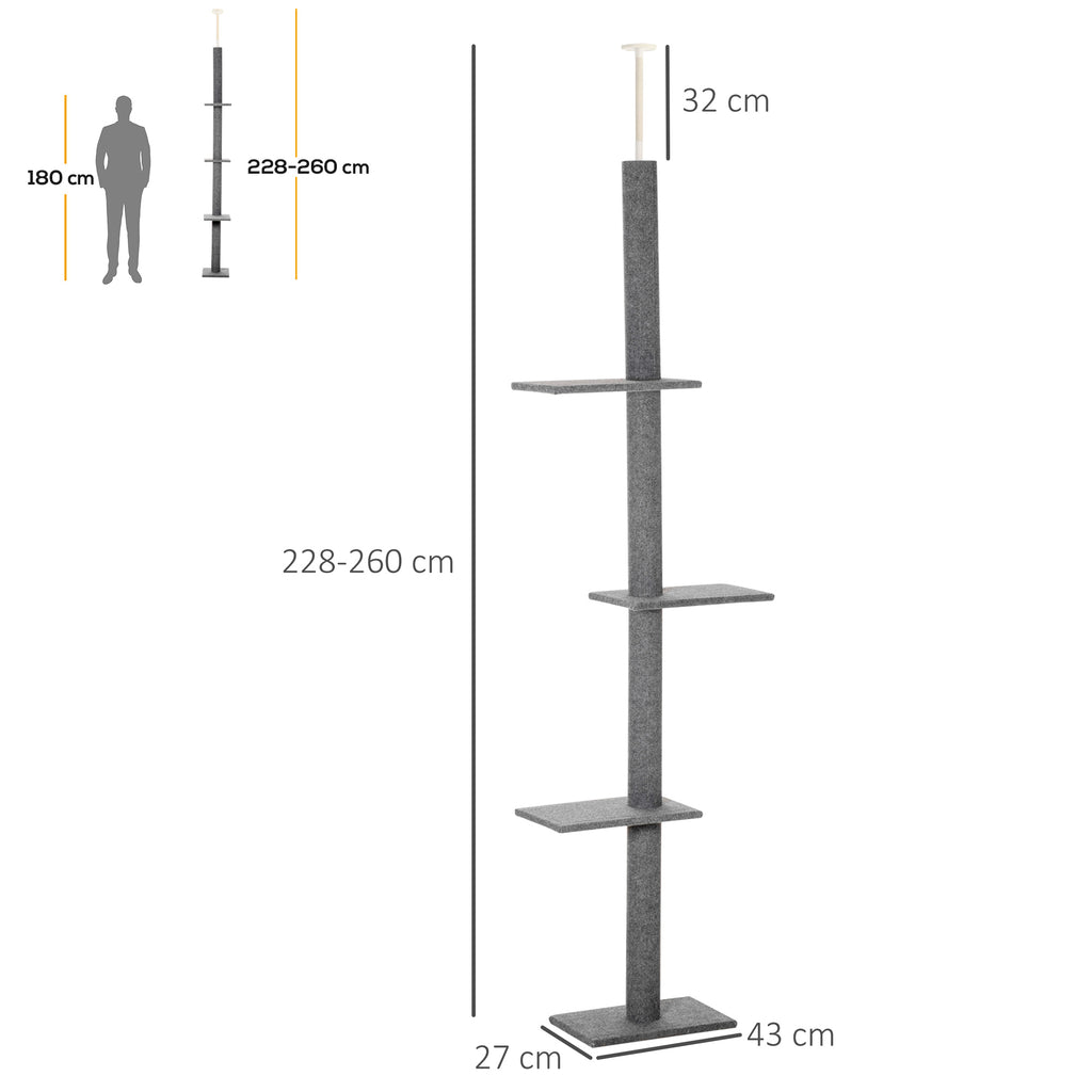 Takhögt klösträd med plattformar – Grå, 228–260 cm