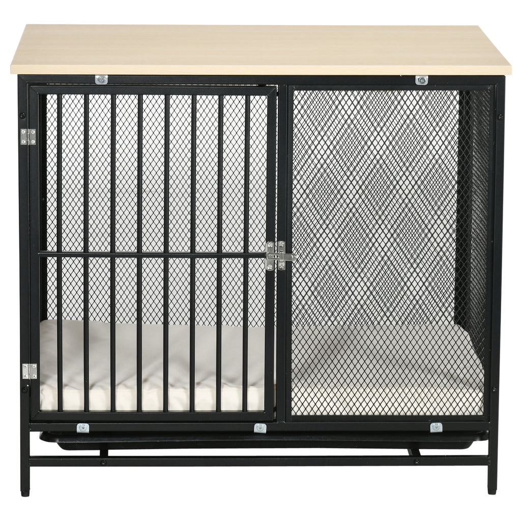 PawHut Dekorativ Hundbur med utdragbar bricka – Ek/Svart – 80 x 55 x 71 cm