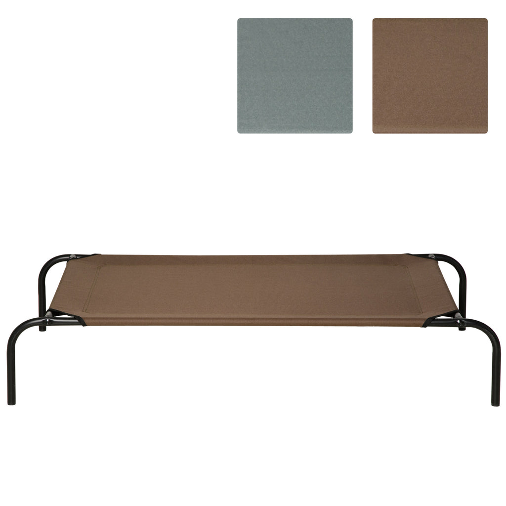 PawHut Upphöjd Hundbädd med Extra Överdrag – Grå/Kaffe – 110 x 68 cm