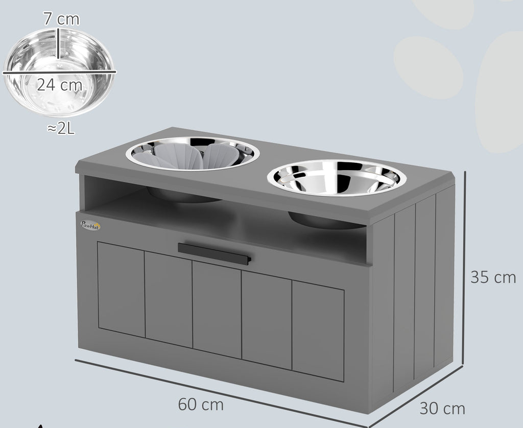 Matstation för Stora Hundar – Ergonomisk Design med Förvaringslåda (Grå)