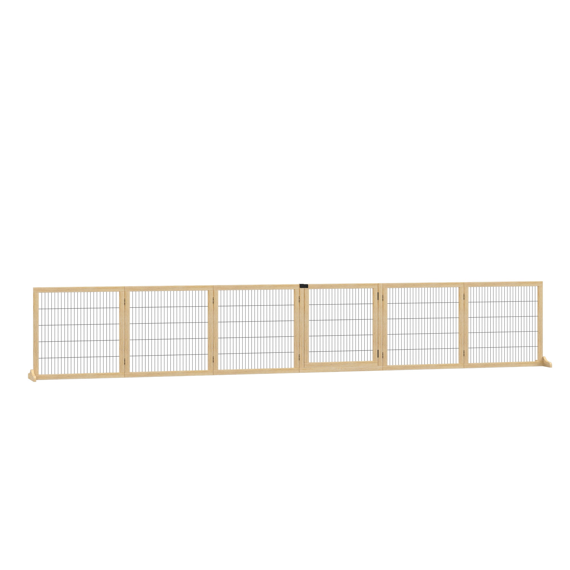 PawHut Justerbart Hundstaket i Massiv Furu – 6 Paneler – Natur – 432 cm