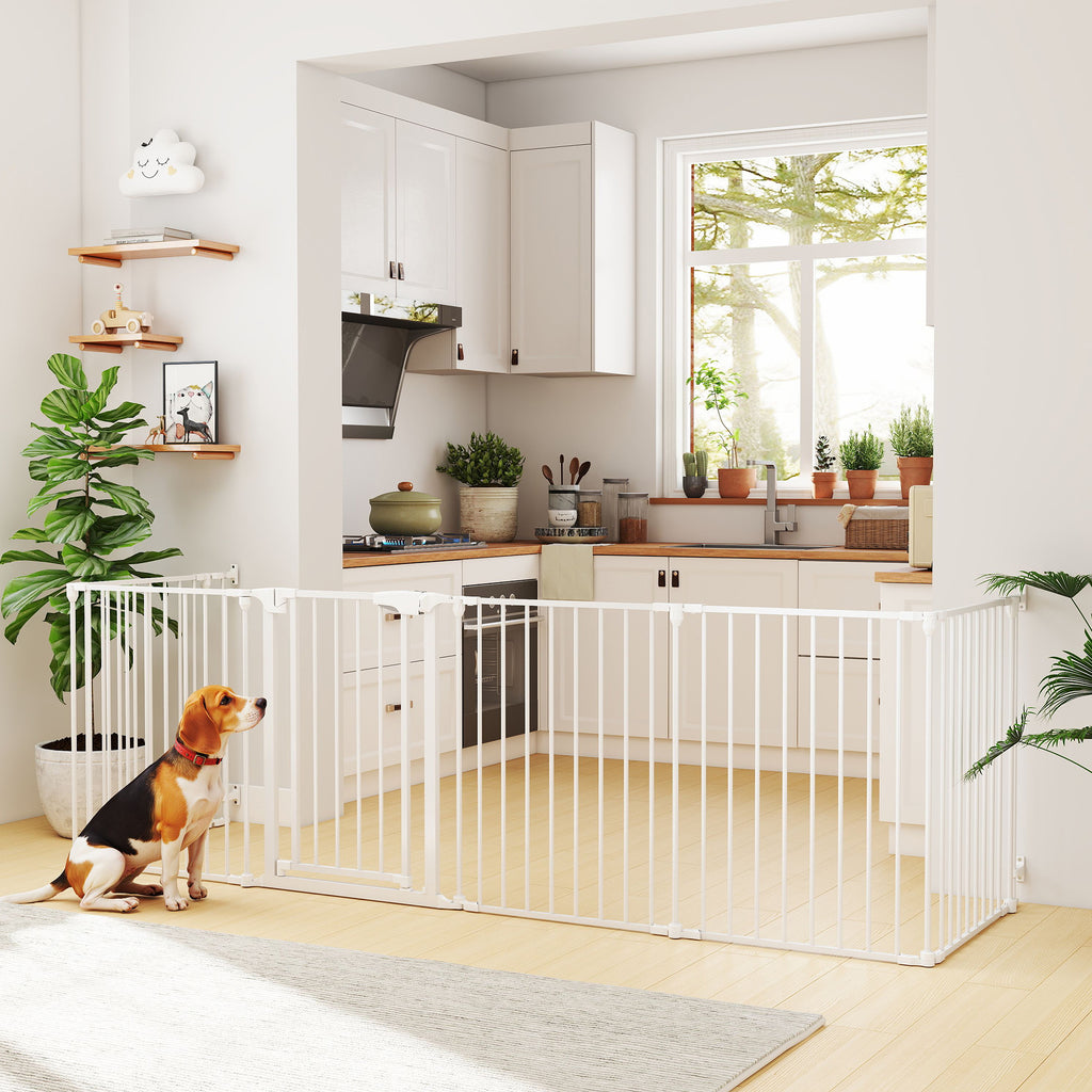 Hundhage & Säkerhetsgrind i 6 delar – Vikbar med Dörr (Vit, 75 cm)