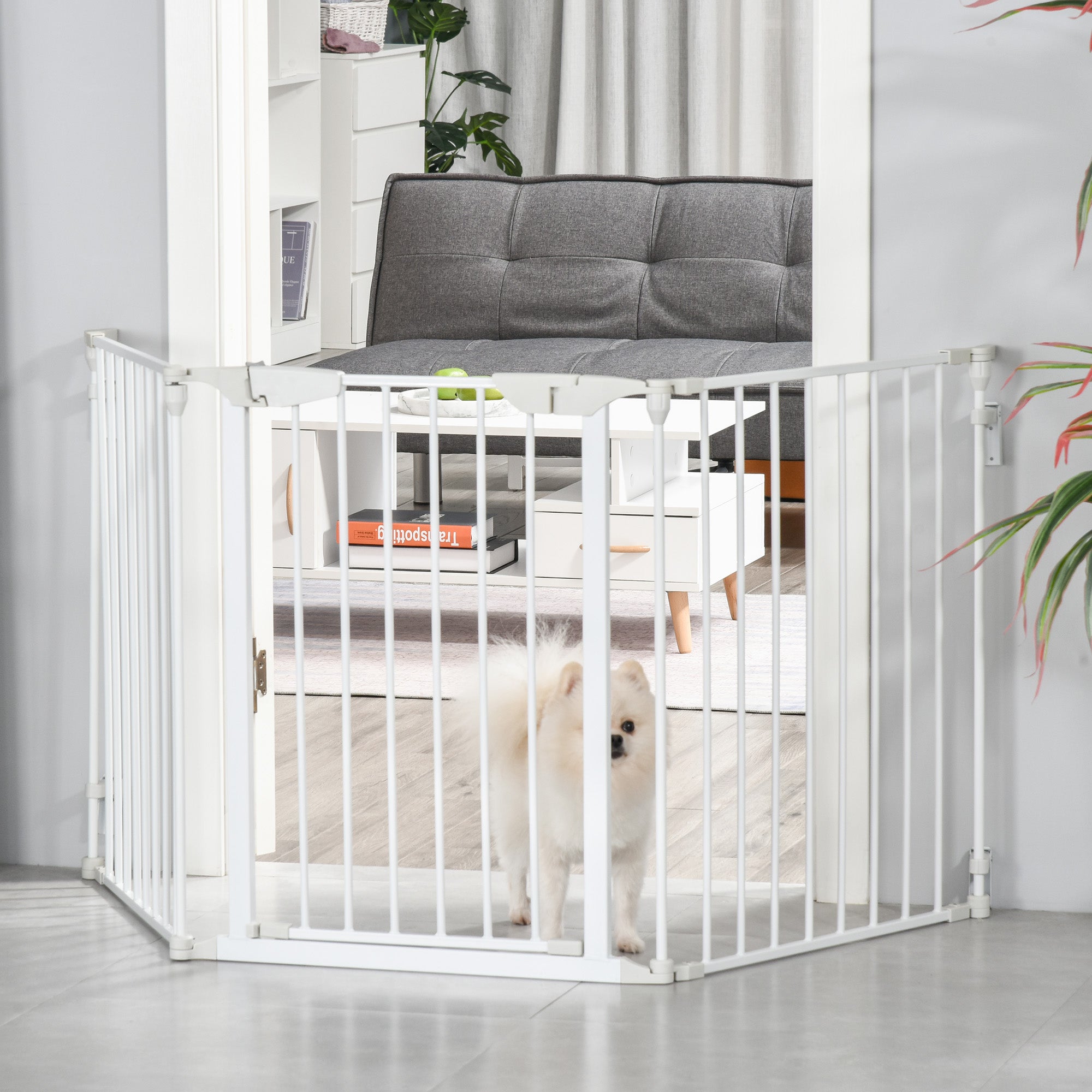 PawHut Flexibel Säkerhetsgrind med Självstängande Dörr – Vit – 180 cm