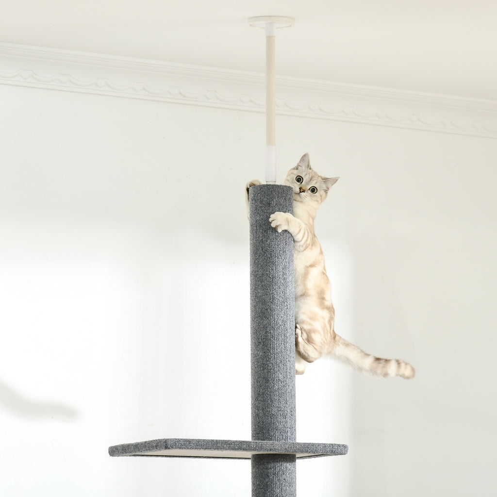 Takhögt klösträd med plattformar – Grå, 228–260 cm