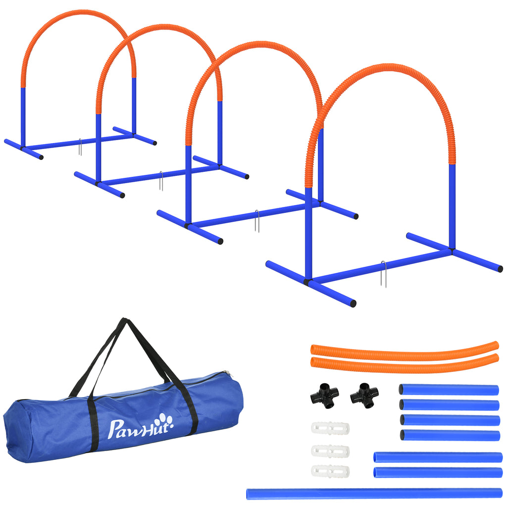 PawHut Agility-set för hundar – 4 Träningsbågar – Blå/Orange