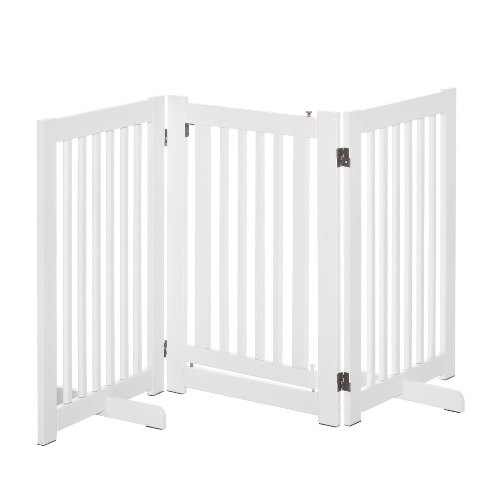 PawHut Fristående Säkerhetsgrind med Dörr – 3 Paneler – Vit – 155 cm