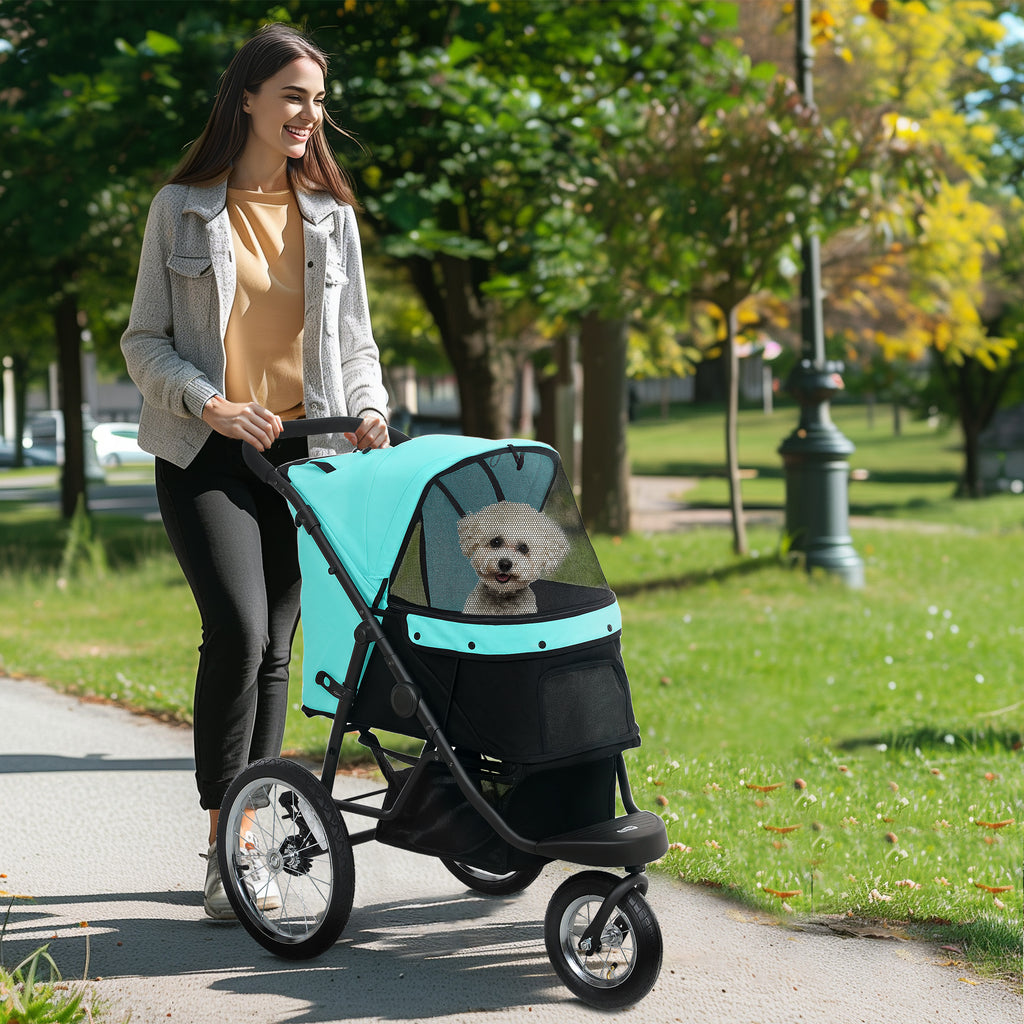 Hundvagn och Joggingvagn för Små Hundar och Katter, Lufthjul, Turkos