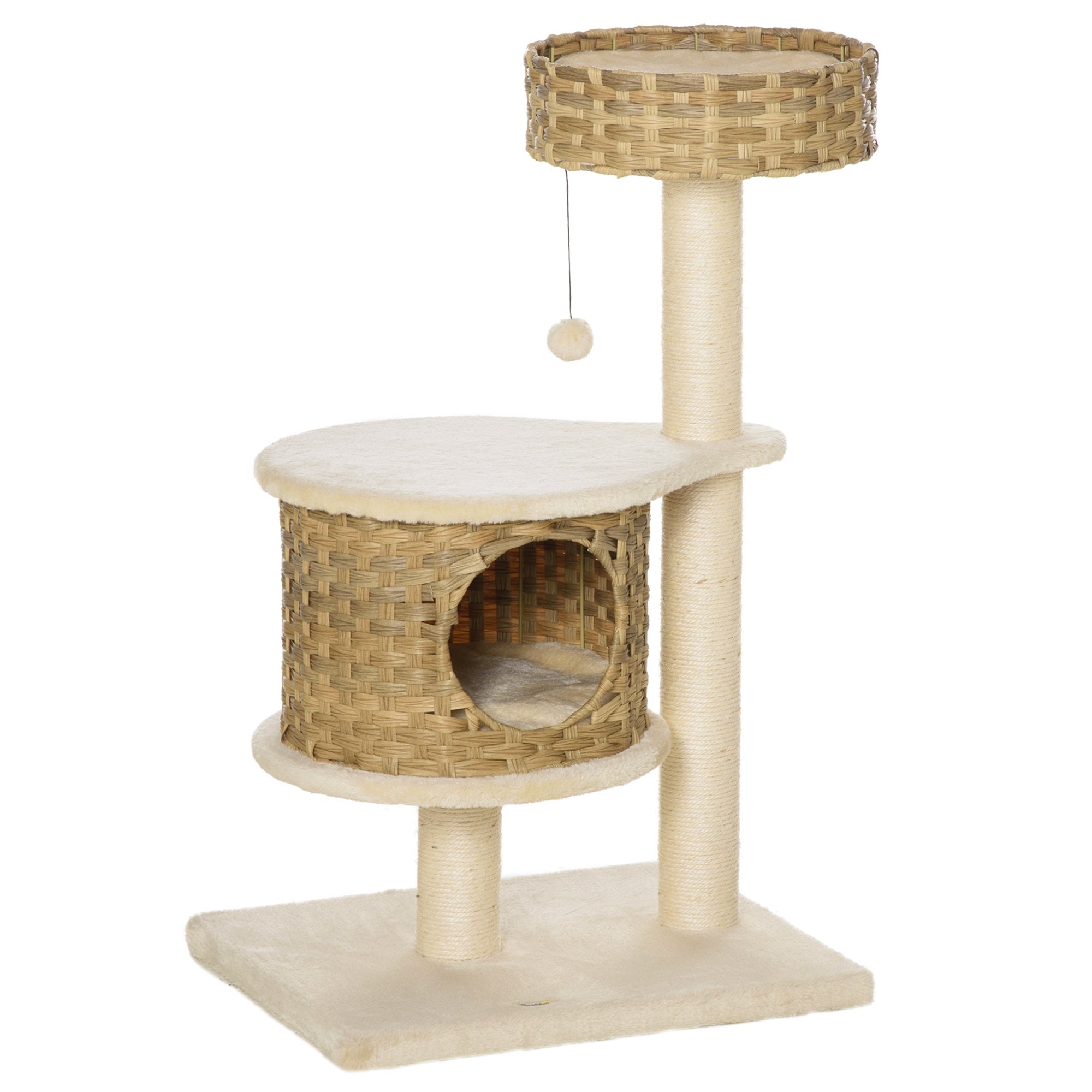 Klösträd i rotting med sovgrotta och utsiktsplats – Natur/Beige, 95 cm