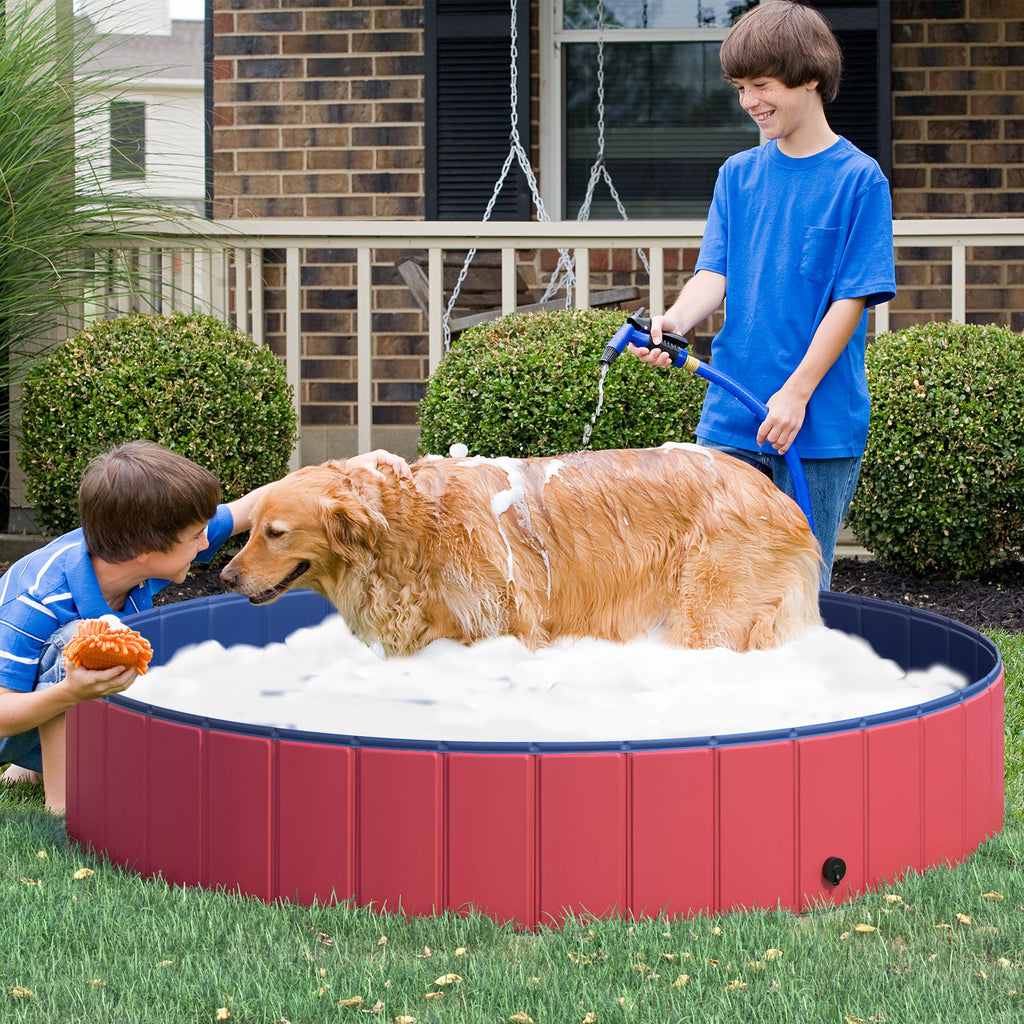 XXL Hopfällbar Hundpool – Röd/Blå – Ø160 x 30 cm