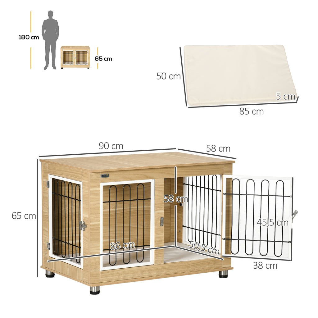 PawHut Dekorativ Hundbur Möbler med mjuk dyna – 90 x 58 x 65 cm