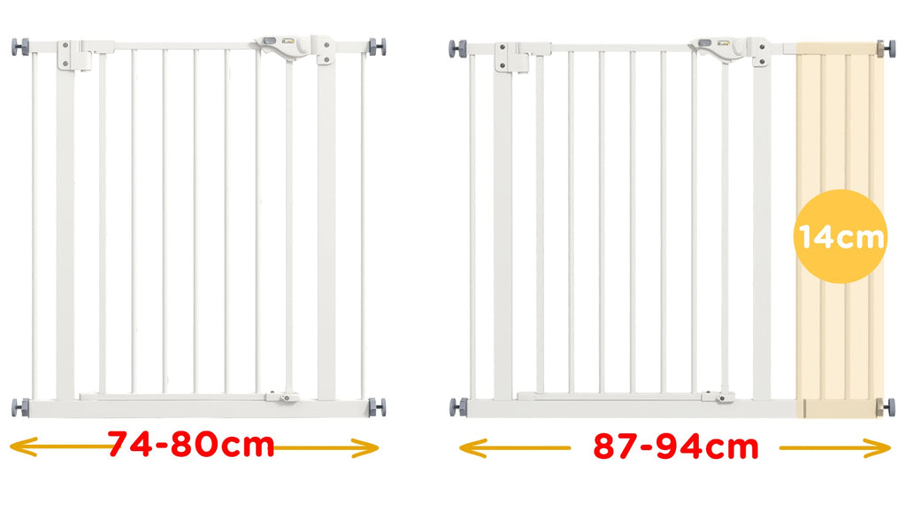 Säkerhetsgrind för Hundar och Husdjur, Justerbar 74-94 cm, Vit Metall