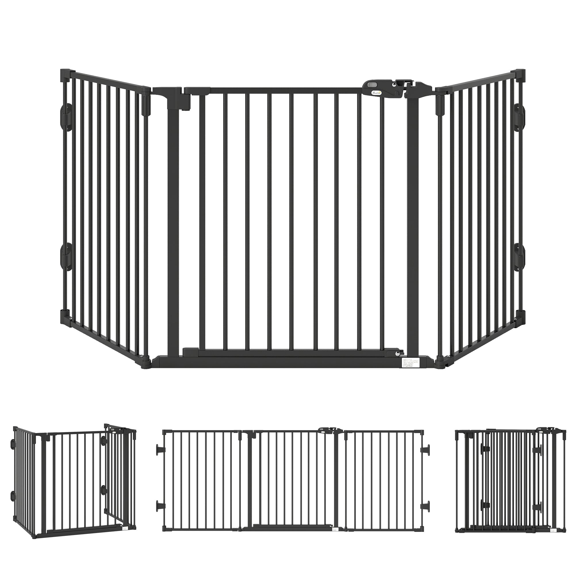 PawHut Fristående Justerbar Hundgrind med Dörr – Svart – 202 cm