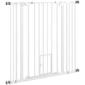 Extra Hög Hundgrind med Kattlucka, Tryckmontering utan borrning, 74-101 cm, Vit