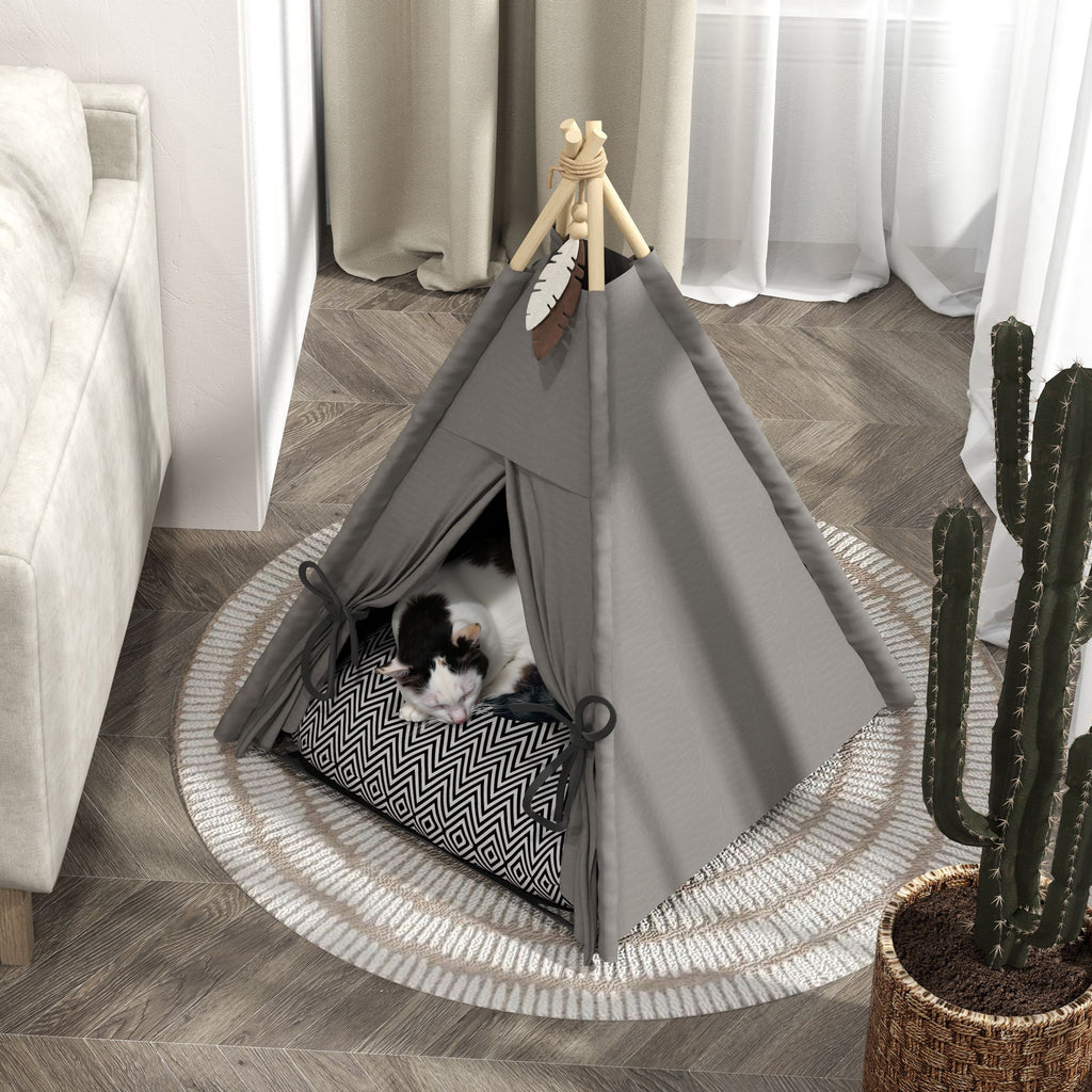 Tipi-tält för husdjur med mjuk kudde – Grå, 76 cm