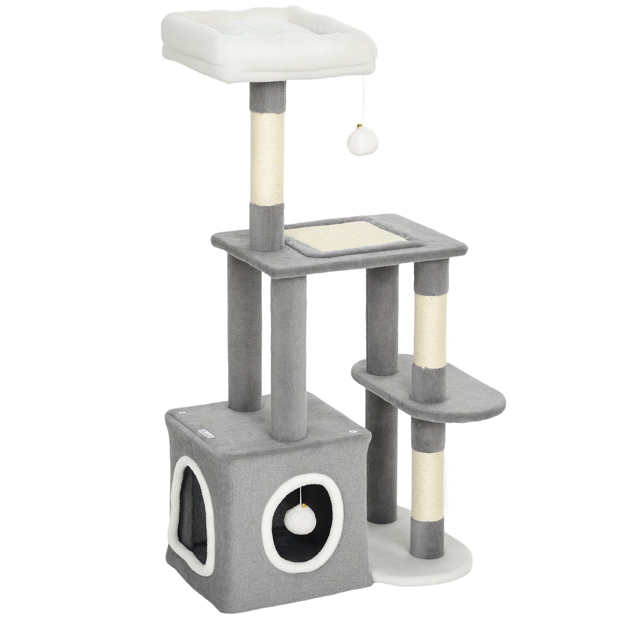 Klösträd med koja och utsiktsplatser, 107 cm högt – Grå/Vit