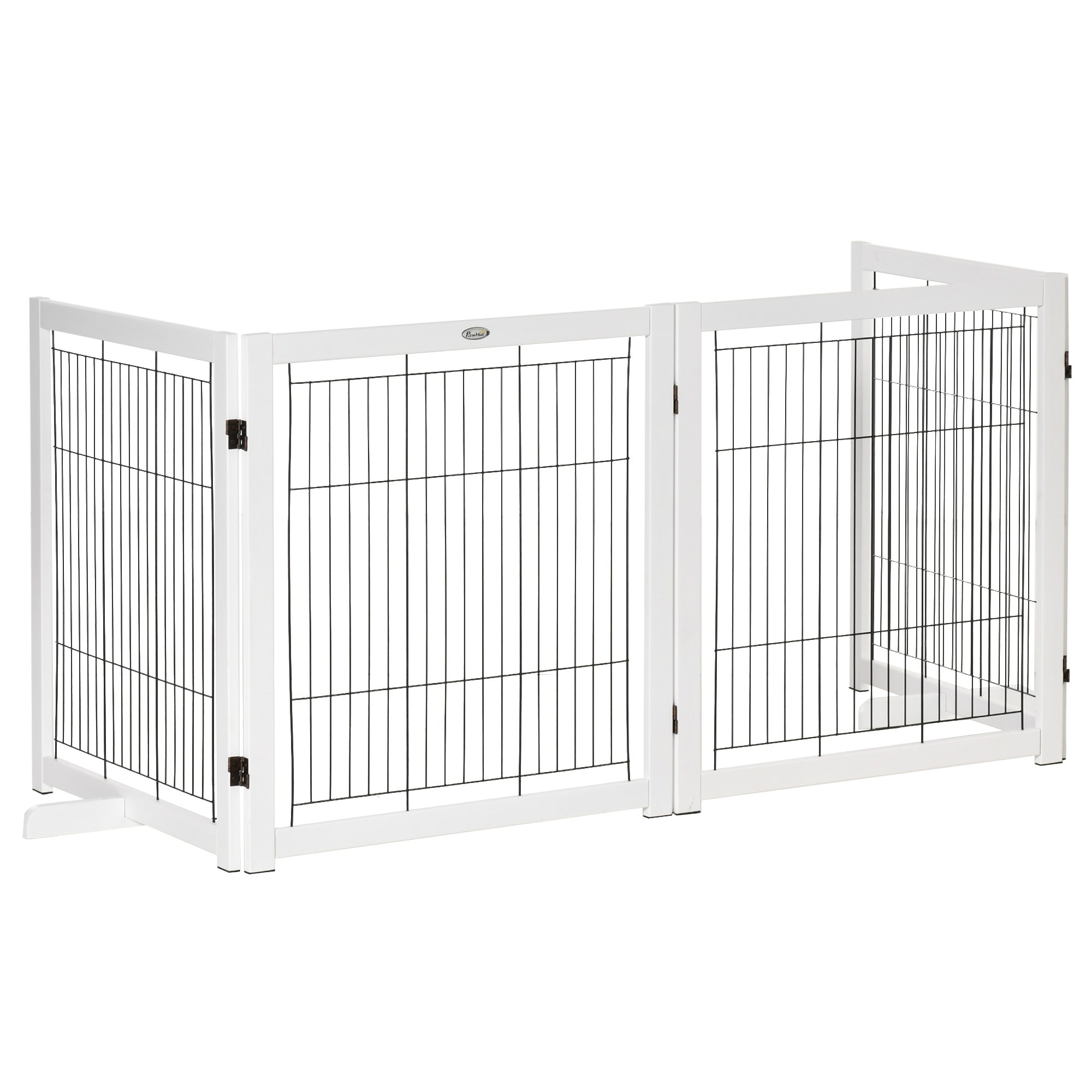 PawHut Fristående Säkerhetsgrind i Trä – 4 Paneler – Vit – 305 x 82 cm