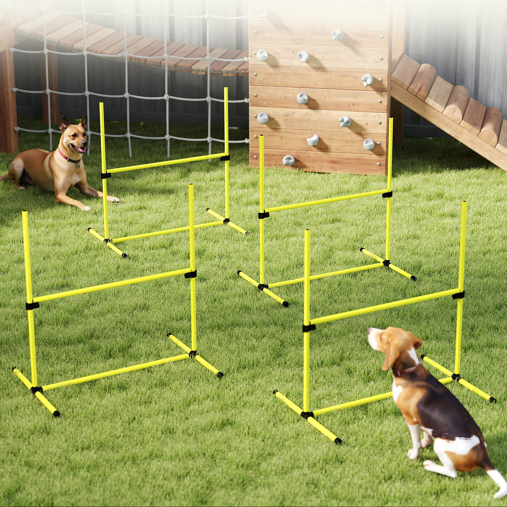PawHut Agility-set för Hundar, Hinderbana med Hopphinder och Slalom, inkl. Bärväska, Gul