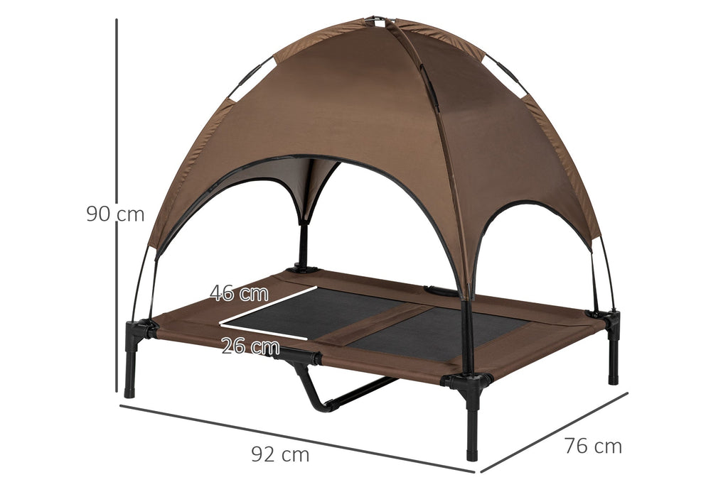 PawHut Upphöjd Hundbädd med Soltak – Kaffe/Svart – 92 x 76 cm