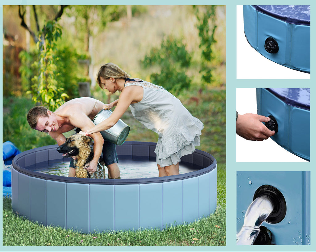 PawHut Hopfällbar Hundpool för Mellanstora Hundar – Blå – Ø140 x 30 cm