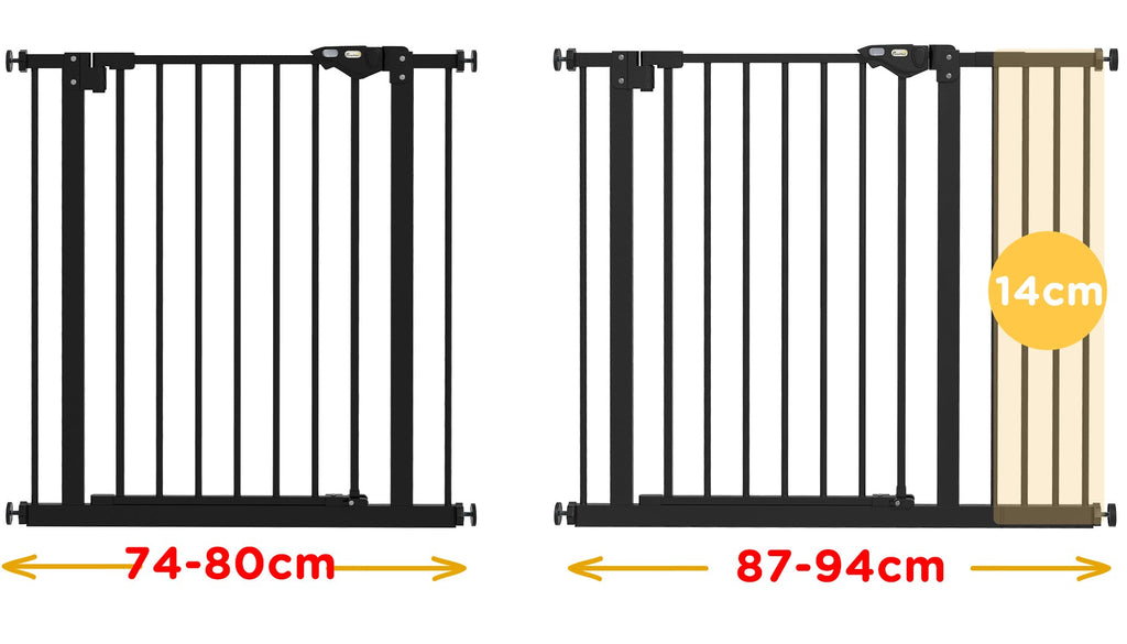 Säkerhetsgrind för Hundar och Husdjur, Justerbar 74-94 cm, Svart Metall