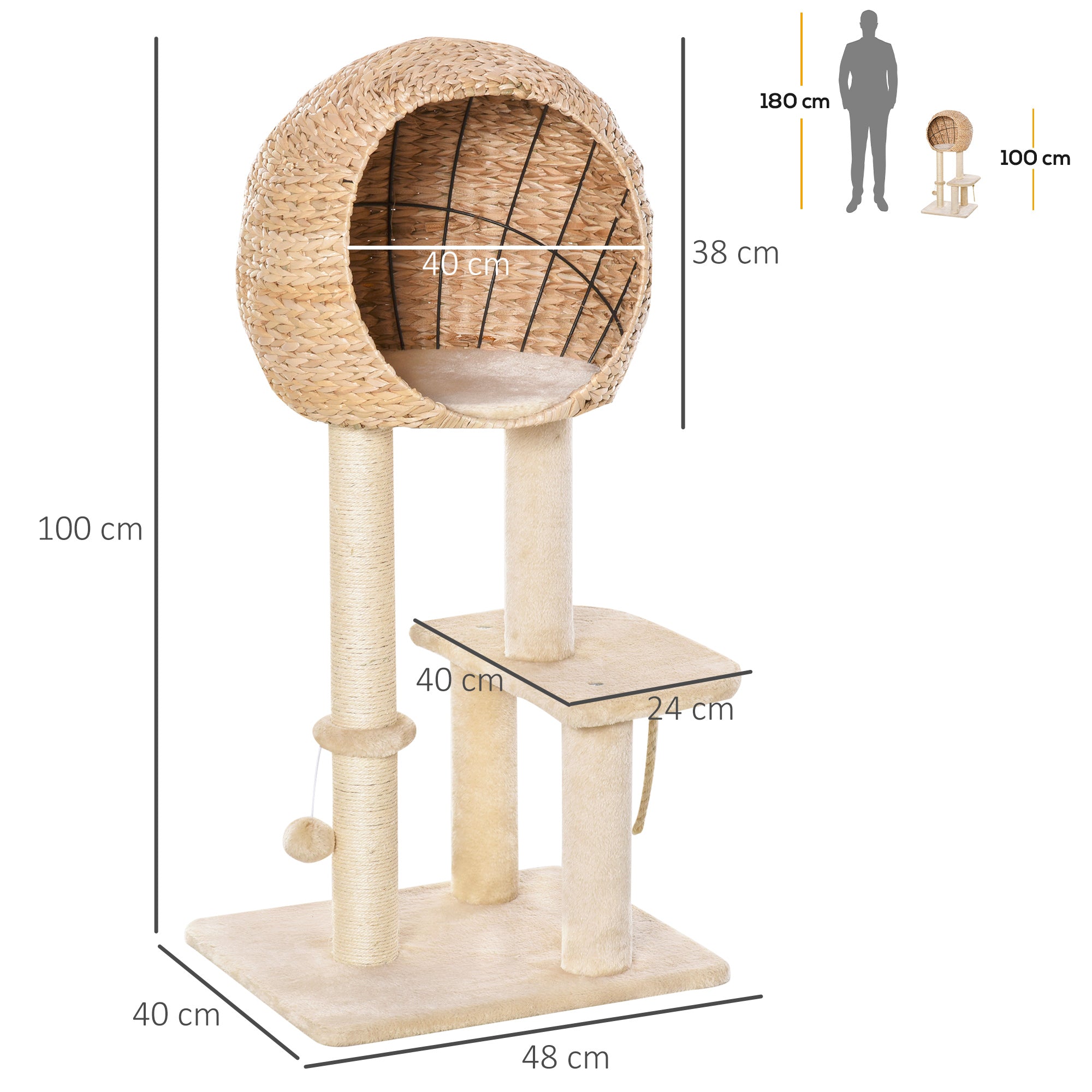 Klösträd 100 cm med grotta och plattform – Beige
