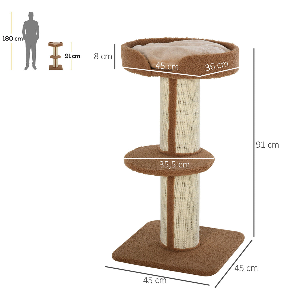 Klösträd 91 cm med utsiktsplats och lammulls-imitation – Ljusbrun
