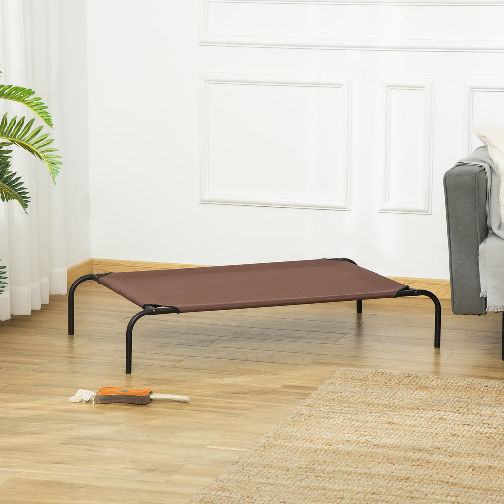 PawHut Upphöjd Hundbädd med Extra Överdrag – Grå/Kaffe – 110 x 68 cm