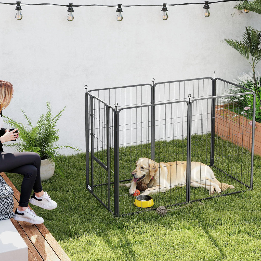Robust Hundhage i Stål – 6 Paneler & Flexibel Design (Svart, 100 cm)